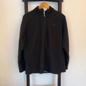 The North Face Mens Black Ribbed Quarter Zip Fleece Pullover XL Mock Neck Logo